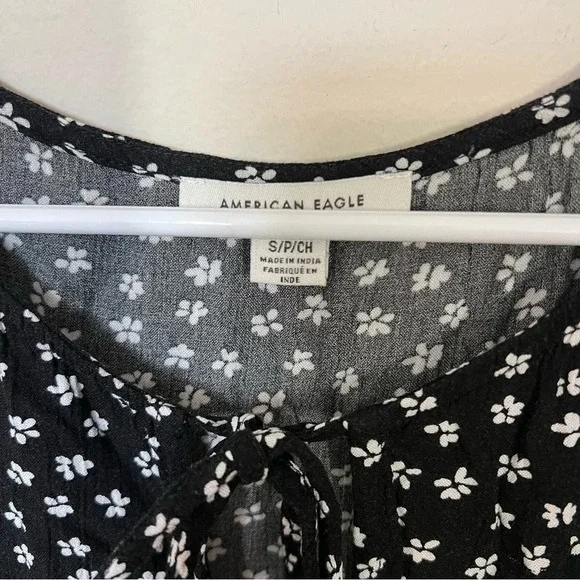 American Eagle Outfitters Black and White Flowy Long Sleeve Mini Dress Sz Small - Picture 5 of 7